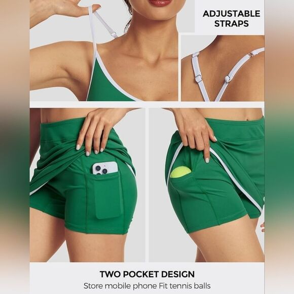 ⏭️NWT Green Athletic Cropped Sleeveless Top & Skort Set Medium - Picture 5 of 12